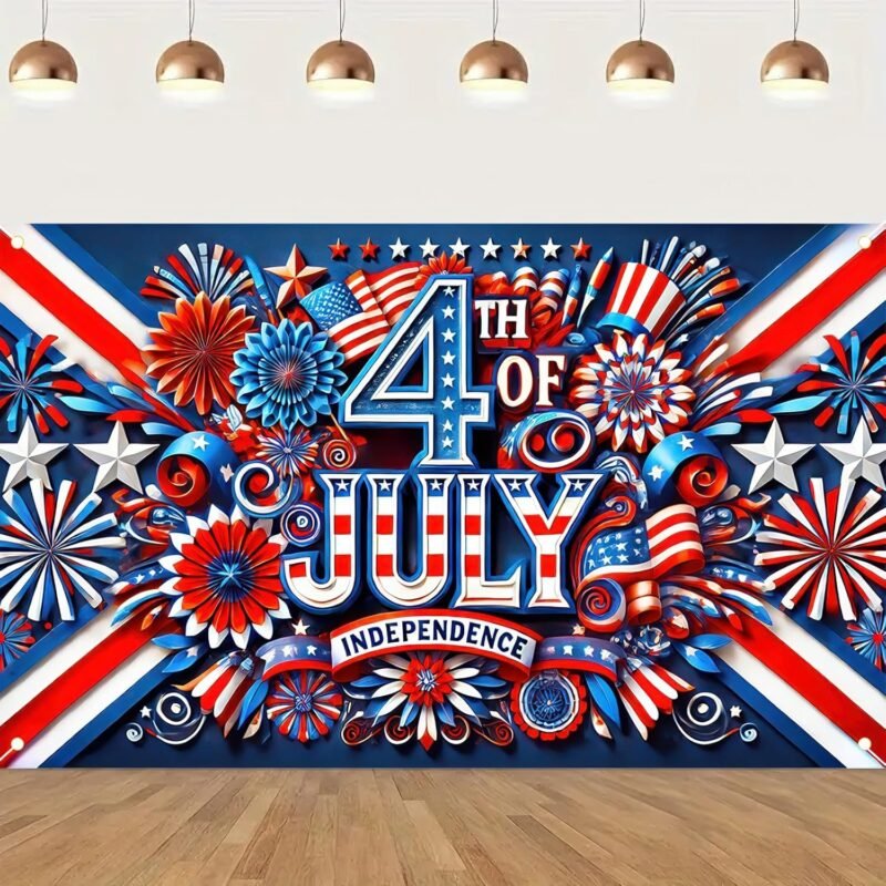 Independence Day Background Banner 71 x 43 Inch 4th of July Veterans Day Memorial Day Banner Decorations Supplies America Independence Day Theme Patry Decorations Indoor Outdoor Supplies - Image 5