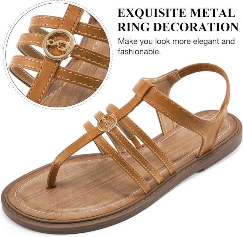 Ecetana Womens Flat Sandals for Women 2025 Dressy Summer Comfortable T-Strap Thong Shoes Beach Walking Sandals Size 5.5-11 - Image 3