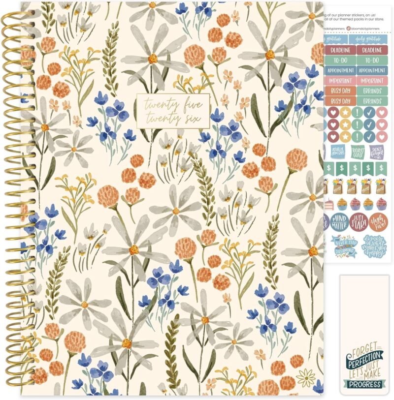 bloom daily planners 2025-2026 (8.5" x 11") Academic Year Day Planner (July 2025 - July 2026) - Weekly & Monthly Dated Agenda Organizer with Stickers & Tabs - Whimsical Wildflowers
