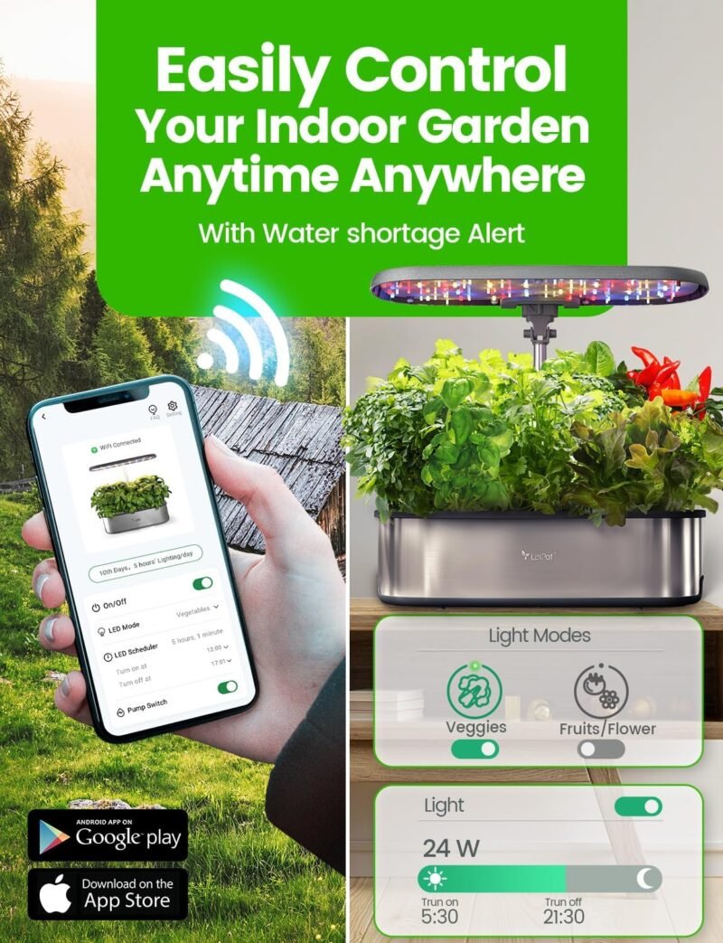 LetPot LPH-SE Hydroponics Growing System, 12 Pods Smart Herb Garden Kit Indoor, Indoor Garden, APP & WiFi Controlled, with 24W Growing LED, 5.5L Water Tank, Pump System, Automatic Timer - Image 3