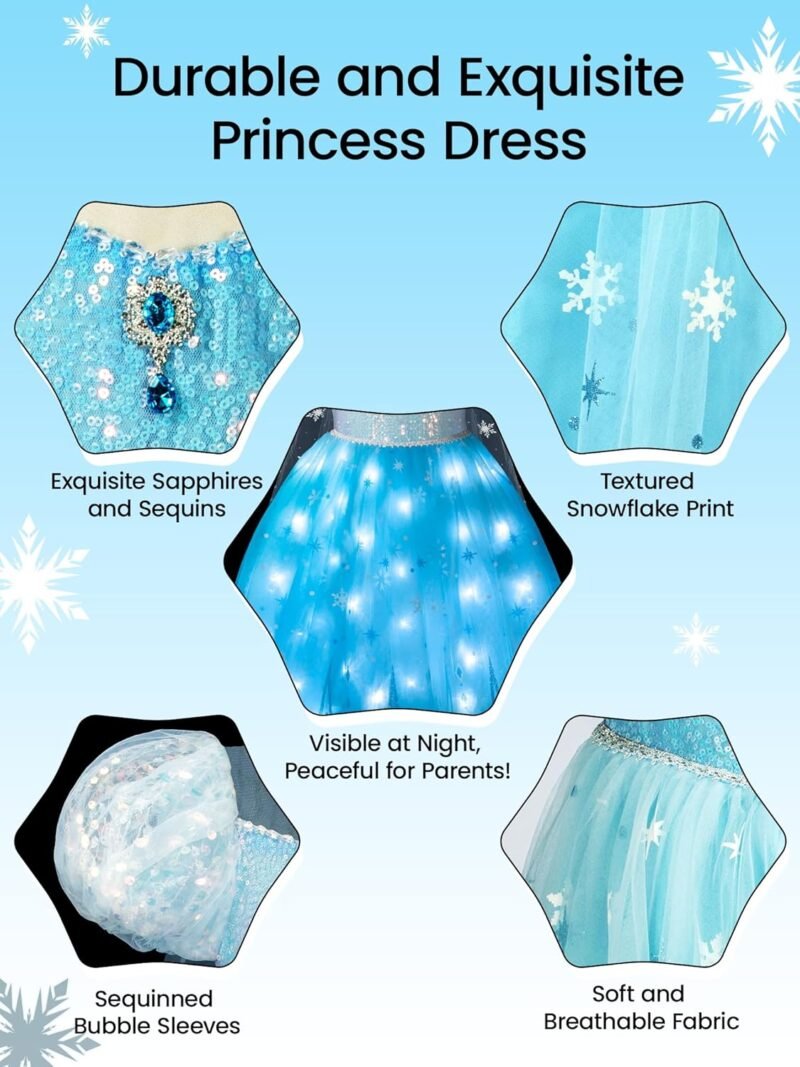 Princess Dresses for Girls Toddler Princess Costume Dress Up Clothes for Girls Halloween Costume with Cape for Christmas, Birthday, Party, LED Light No Assembly Needed, 110 - Image 4