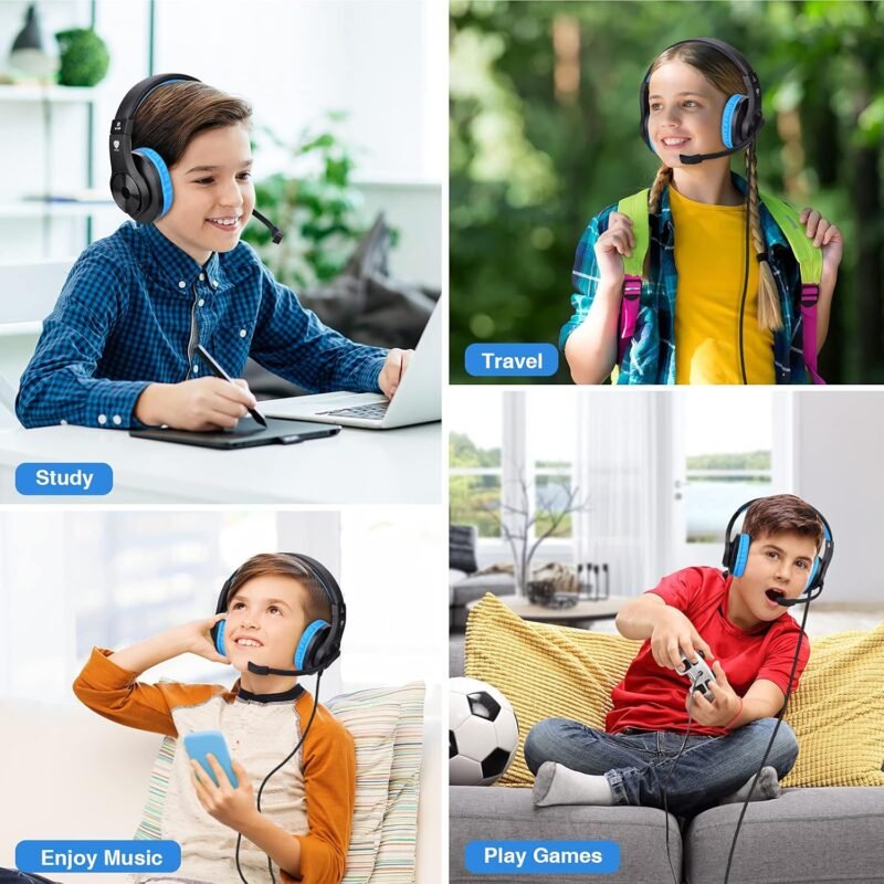 Kids Headphones for Online School, Children, Teens, Boys, Girls, 3.5mm Stereo Over-Ear Gaming Headphone with Microphone and Volume Control for PS4, PS5, New Xbox One（Blue） - Image 7