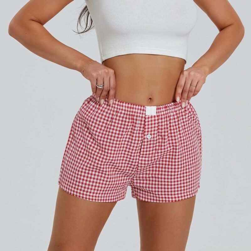 NUFIWI Women Y2k Pajamas Shorts Gingham Cute Pj Short Pants Plaid Lounge Shorts Sleep Bottoms Elastic Boxers Streetwear - Image 2