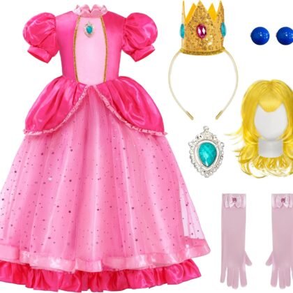 Spooktacular Creations Halloween Pink Peach Princess Dress, Kids Princess Dress Up, Peach Crown Costume for Girls Birthday