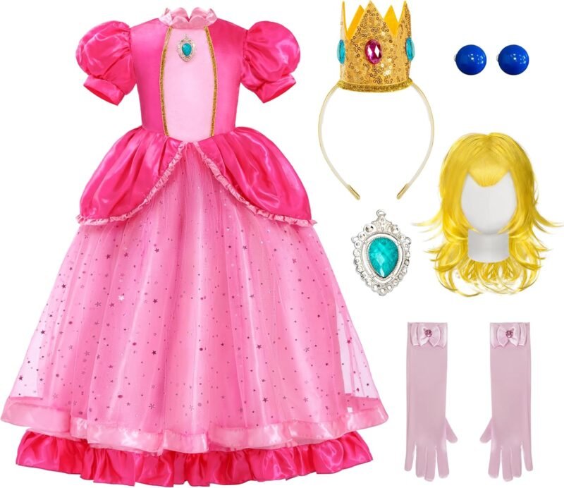 Spooktacular Creations Halloween Pink Peach Princess Dress, Kids Princess Dress Up, Peach Crown Costume for Girls Birthday