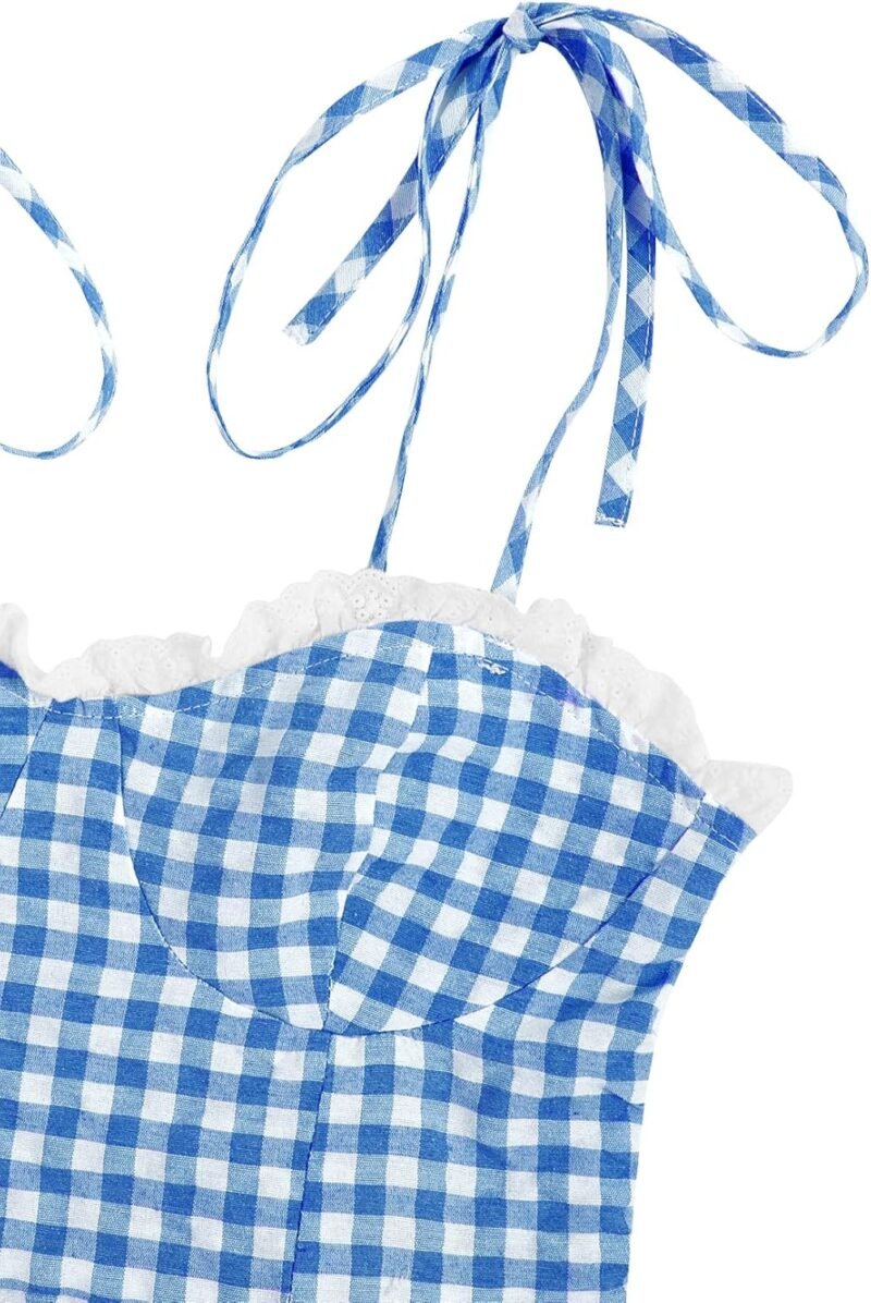Floerns Women's Gingham Print tie Shoulder Sleeveless Ruffle Hem cami Dress - Image 4