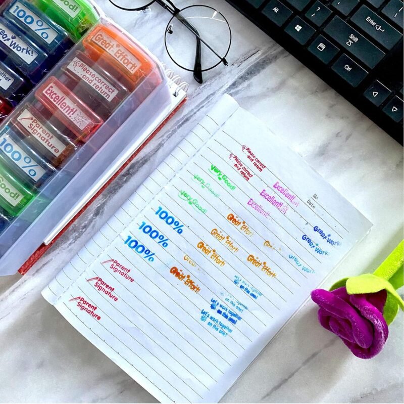 Teacher Stamps for Grading Classroom,Parent Signature Teacher Self-Inking Stamp Set for Homework Teacher Supplies with 8 pcs - Image 5