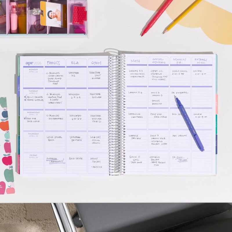 Erin Condren 12-Month Teacher Lesson Planner (Jul 2025 - Jun 2026), 8.5" x 11" Spiral Weekly and Monthly Teacher Planner, Teach Colorful Covers, Hexagon Theme, Horizontal Layout, Platinum Coil - Image 2
