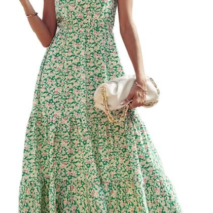 PRETTYGARDEN Women's Summer Floral One Shoulder Maxi Dress Knot Ruffle Boho Beach Vacation Wedding Guest Long Dresses