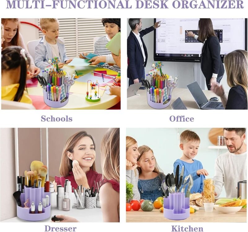 360°Degree Rotating Desk Organizer, 10 Slots Pencil Pen Holder for Desktop, Cute Rotating Desk Pen Organizer Storage Caddy for Office, School, Home, Art Supply, Teacher - Image 5