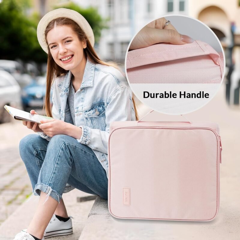 SUNEE Zippered Binder Bag with Handle, 2-Inch 3-Ring O-Ring, 500-Sheet Capacity, Includes Zip Pocket, 5-Tab Expanding File Folder, Multi-Pocket Organizer Binder for Middle School, Pink Lotus - Image 6