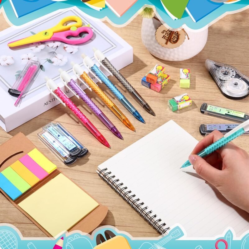 18 Pcs 0.7mm Color Mechanical Pencil Set Include Color Mechanical Pencil Refills Erasers Sticky Notes Stationary Supplies for Writing Drawing Sketching School Office(Light Colors) - Image 2