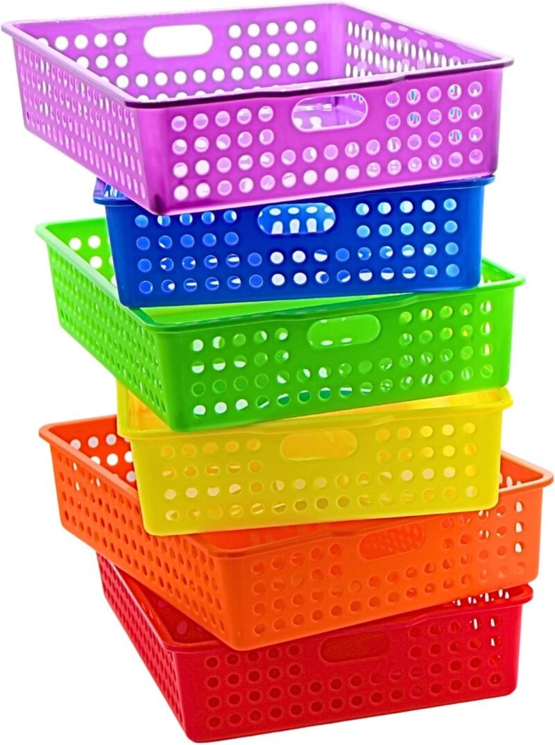 4E's Novelty 6 Pcs Colorful Plastic Classroom Storage Bins 13.75" X 10.25" for Organizing A4 Papers Trays, Turn In Containers Kids School Teachers Classroom Organization & Storage Supplies