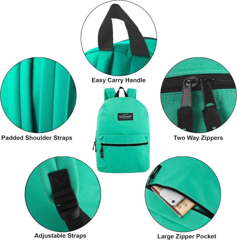 Trail maker Classic 17 inch Backpacks with Adjustable Padded Straps | School Backpacks for Girls, Boys (Aqua) - Image 2