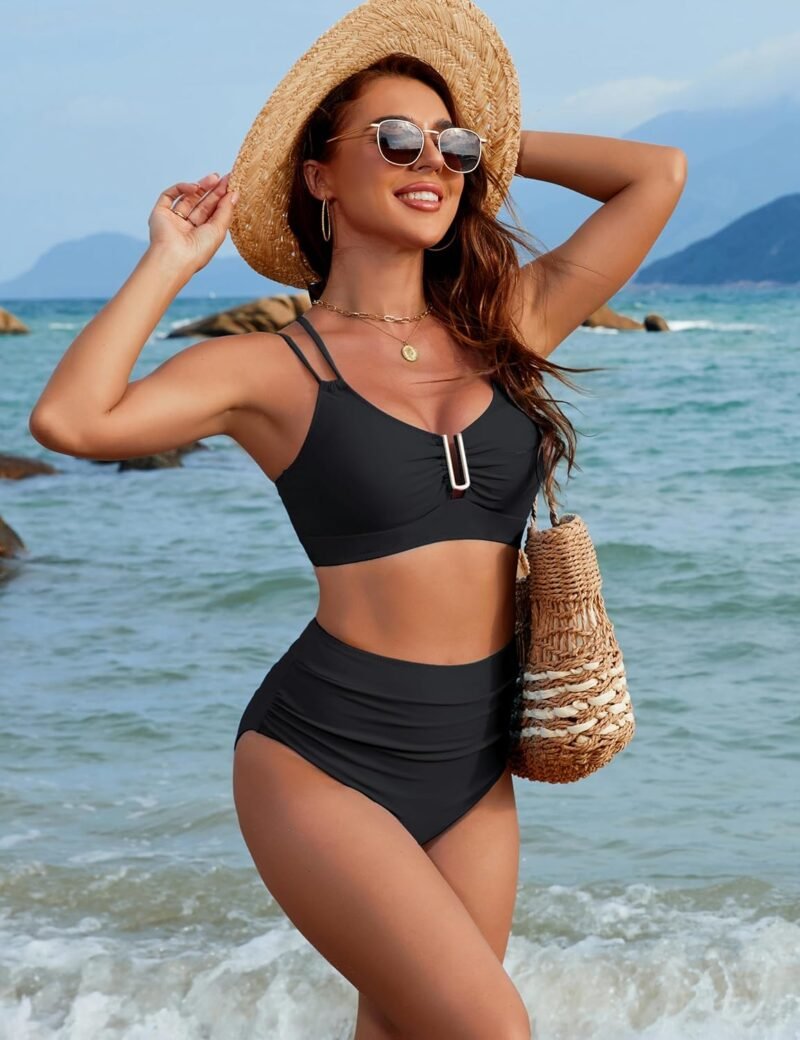 BMJL Womens High Waisted Bikini Sets Modest Tummy Control Swimsuits Cutout Crisscross Ruched Two Piece Bathing Suit - Image 4