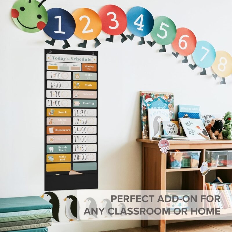 The Ultimate Pocket Chart for Classroom - Beautiful Daily Schedule Calendar with Designed Cards Encourages Visual Learning for Kids - Fun Boho Routine Calendar Chart Fits Nicely with Any School Decor - Image 2