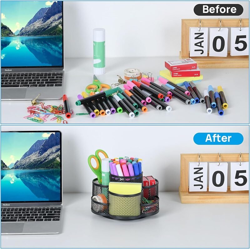 Pen Holder for Desk, Rotating Pencil Holder, Cup Holder for Desk Office, Pen Organizer in Black - Image 4
