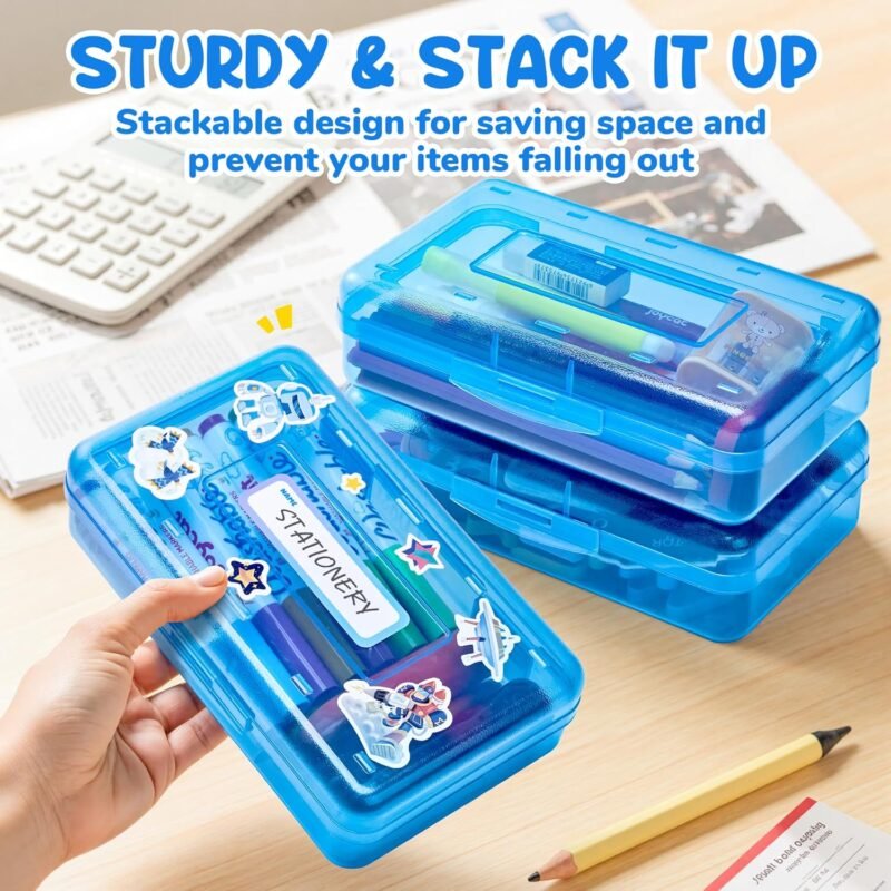 GAMENOTE Plastic Pencil Box with Personalized Sticker,Kids Large Hard Pencil Case with Snap-tight Lid,Clear Crayon Maker Organizer,Small Art Craft Storage Containers,School Supplies Box for Boys,Girls - Image 5