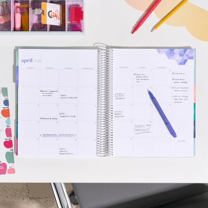 Erin Condren 12-Month Teacher Lesson Planner (Jul 2025 - Jun 2026), 8.5" x 11" Spiral Weekly and Monthly Teacher Planner, Teach Colorful Covers, Hexagon Theme, Horizontal Layout, Platinum Coil - Image 3