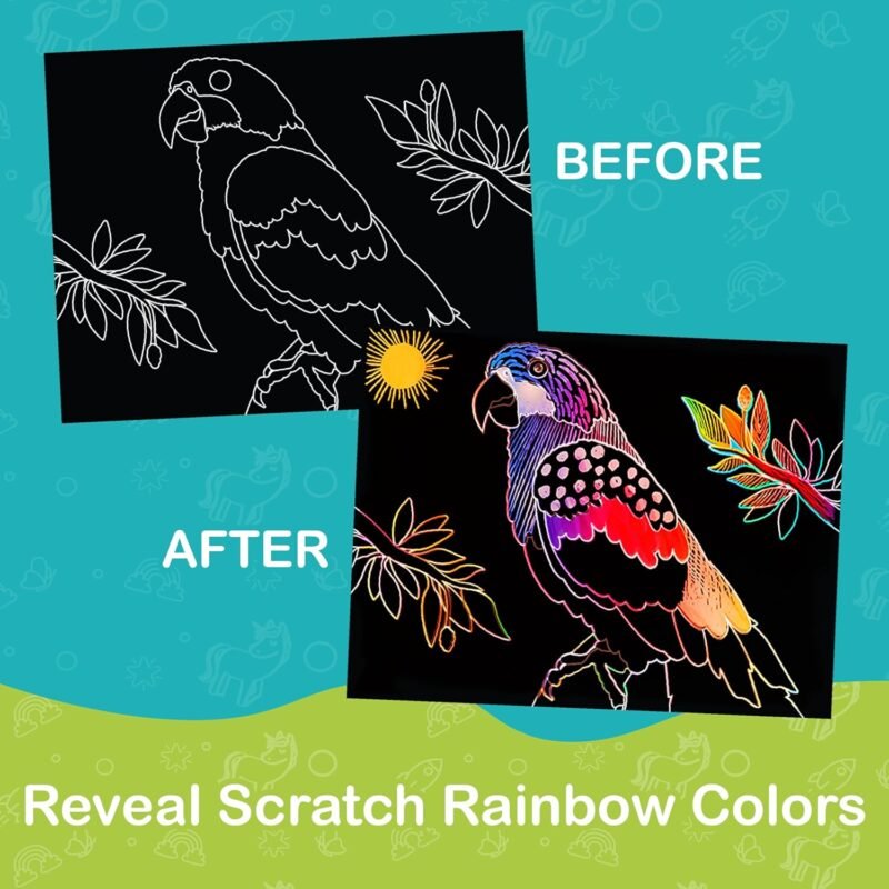 Craftikit ® Rainbow Adventure Foil Art & Scratch Art for Kids- 2-in-1 Arts and Crafts Kit for Kids Ages 4-10 - Rainbow Crafts for Boys Ages 4, 5, 6, 7, 8, 9, 10 - Image 6