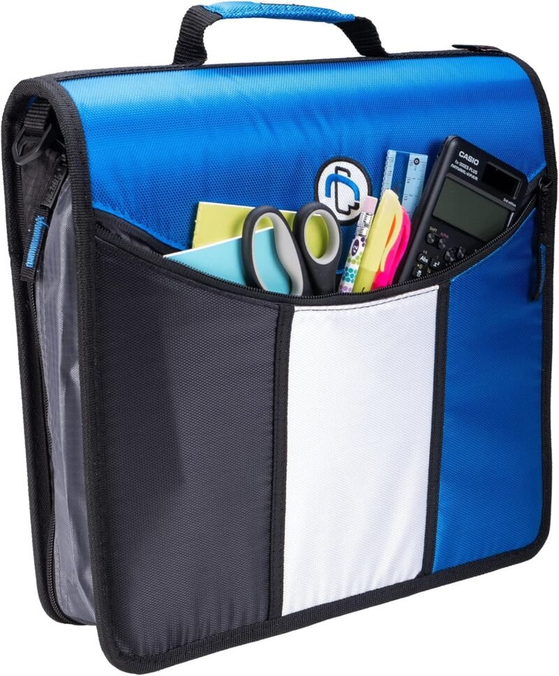 Case-it Might Zip Tab Zipper Binder, 3" O-Ring with 5-Color tabs, Expanding File Folder and Shoulder Strap and Handle, D-156-B Blue - Image 2