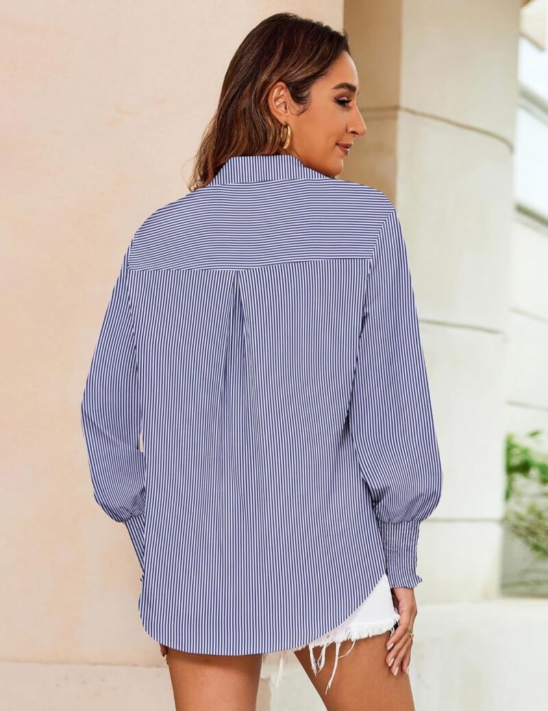 Zeagoo Womens Button Down Shirts Loose Fit Striped Printed Lantern Long Sleeve Blouses Smocked Cuff Business Work Fall Tops - Image 5