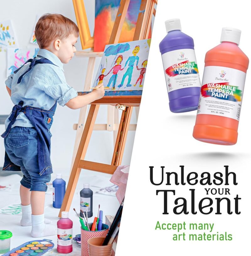 Positive Art Washable Paint for Kids – (8 Colors, 16 oz Each) Made in USA, Non-Toxic Tempera Paint Set – Bulk Classroom Paints for Students, Finger Painting, School Use – 8 Pack - Image 4