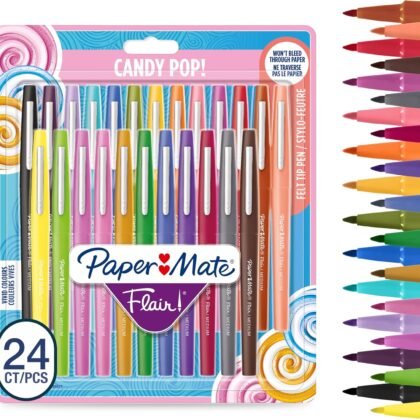 Paper Mate Flair Felt Tip Pens | Medium Point (0.7 mm) Marker Pens | Assorted Candy Pop Colouring Pens | for Kids & Adult Colouring, Journalling & More | 24 Count