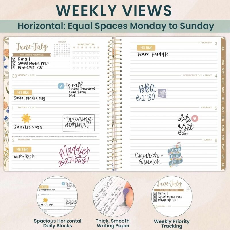 bloom daily planners 2025-2026 (8.5" x 11") Academic Year Day Planner (July 2025 - July 2026) - Weekly & Monthly Dated Agenda Organizer with Stickers & Tabs - Whimsical Wildflowers - Image 3