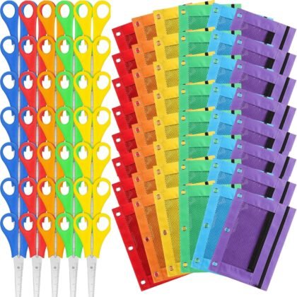 24 Pieces Scissors Bulk Binder Pencil Pouches Blunt Tip Scissors Pen Case With 3 Holes for Office Home Supplies