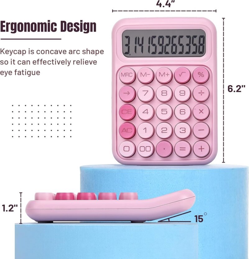 Mr. Pen Mechanical Switch Calculator - 12 Digit Large LCD Display, Pink with Big Buttons, Back to School Supplies - Image 2