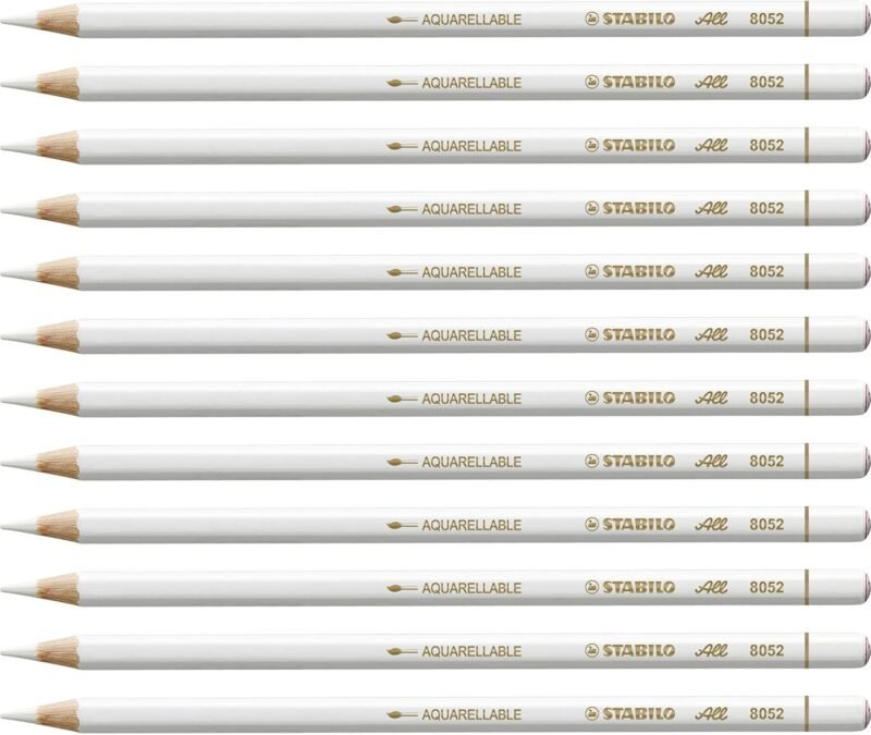 Stabilo 8052 All Coloured Pencil Crayons for Almost All Surfaces, 3.3 mm, White, Pack of 12