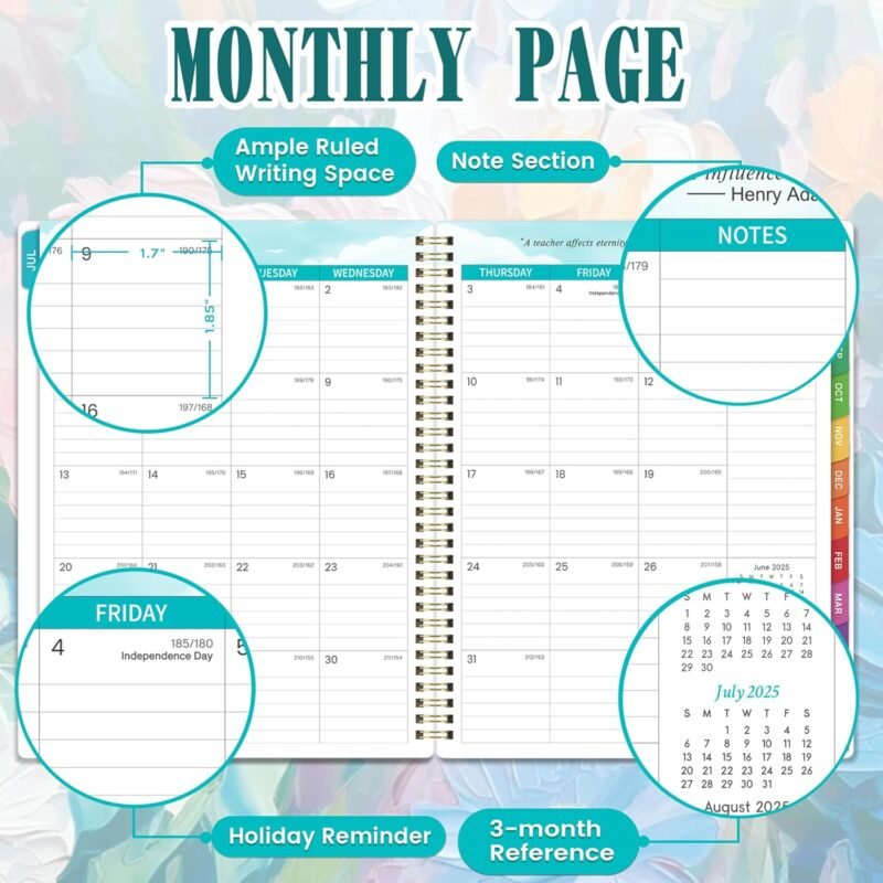Teacher Planner 2025-2026 - Teacher Lesson Plan Book 2025-2026 from Jul. 2025 to Jun. 2026, 11" x 8.5", Weekly & Monthly Lesson Planner for Teachers - Floral - Image 3