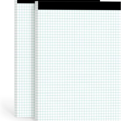 Graph Paper Pad 8.5 x 11, 2 Pack, 4x4 Graph Ruled, Grid Paper Notebooks 8-1/2" x 11, Graphing Paper Perforated Quadrille Pad, Grid Paper Pad 8.5 x 11, White 1/4 Inch Graft Graph Paper, 50 Sheets/Pad