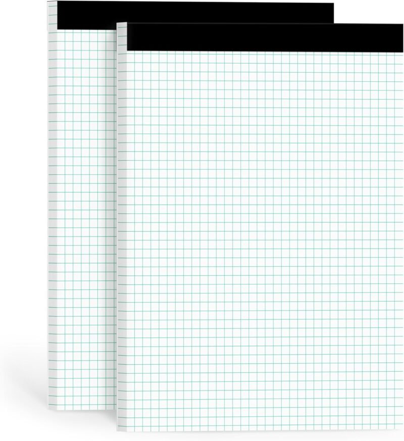 Graph Paper Pad 8.5 x 11, 2 Pack, 4x4 Graph Ruled, Grid Paper Notebooks 8-1/2" x 11, Graphing Paper Perforated Quadrille Pad, Grid Paper Pad 8.5 x 11, White 1/4 Inch Graft Graph Paper, 50 Sheets/Pad