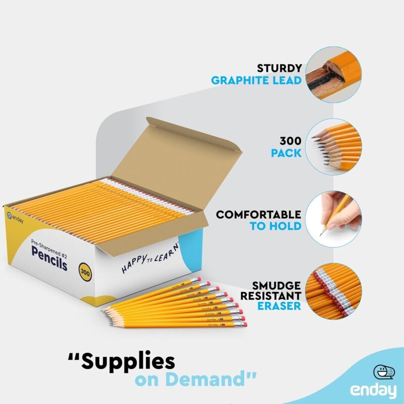 Enday #2 Pencils Bulk - 300 Pack - Pre-sharpened pencils #2 Wood-Cased Yellow Sharpened Pencils for Kids with Latex-Free Eraser Top for Office and Classroom Supplies. - Image 3