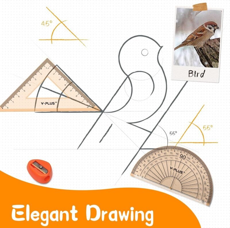 Geometry Set for Students, Math Protractor Compass with Rulers Mechanical Pencil, Box of Protactors Kit for Class Supplies and School Kids Toddler - 12 Pcs - Image 4