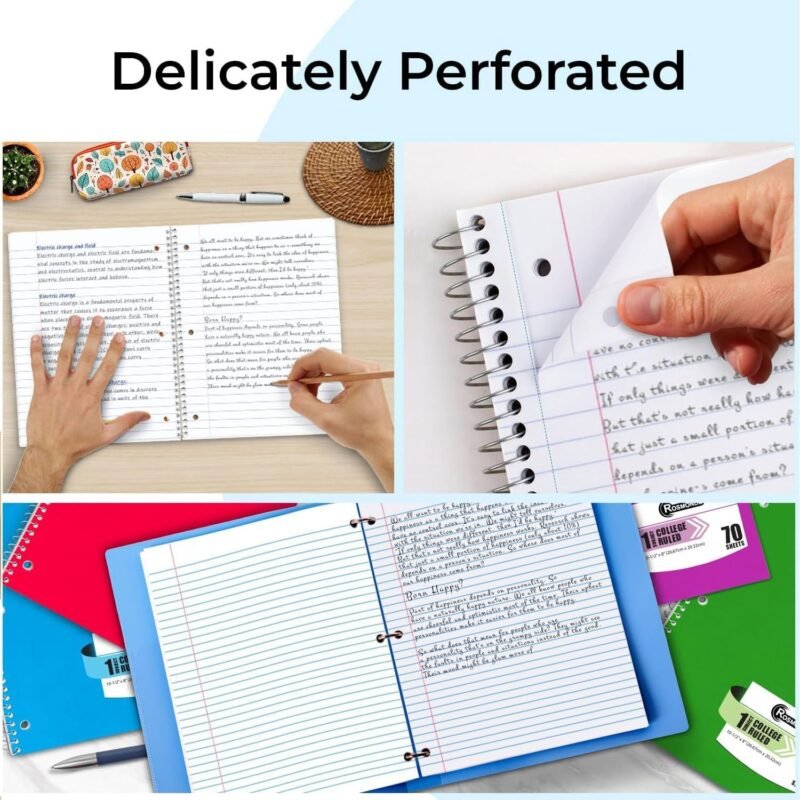 Spiral Notebook, 12 Pack, 1 Subject, College Ruled, 70 Sheets, 8 x 10-1/2", 3 Hole Punched, Bulk College Ruled Spiral Notebook for School, Single Subject Spiral Notebook Bulk, Assorted Colors - Image 4