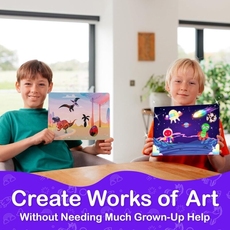 Craftikit ® Rainbow Adventure Foil Art & Scratch Art for Kids- 2-in-1 Arts and Crafts Kit for Kids Ages 4-10 - Rainbow Crafts for Boys Ages 4, 5, 6, 7, 8, 9, 10 - Image 3
