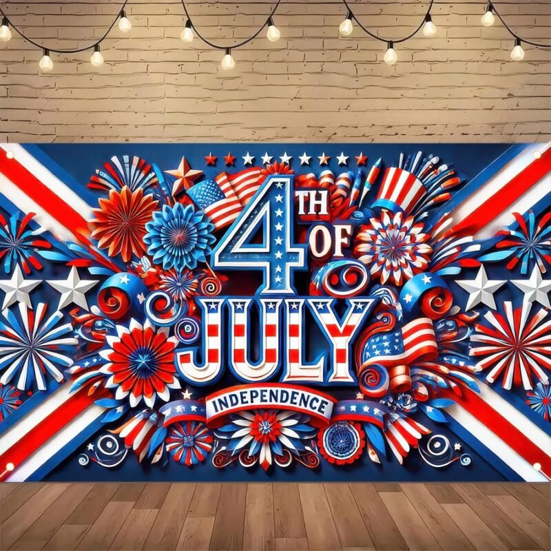 Independence Day Background Banner 71 x 43 Inch 4th of July Veterans Day Memorial Day Banner Decorations Supplies America Independence Day Theme Patry Decorations Indoor Outdoor Supplies