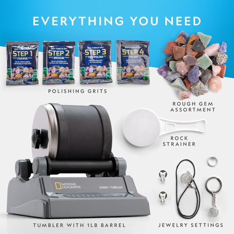 National Geographic Rock Tumbler Kit – Hobby Edition Includes Rough Gemstones, and 4 Polishing Grits, Great STEM Science Kit for Geology Enthusiasts, Rock Polisher for Kids and Adults - Image 5