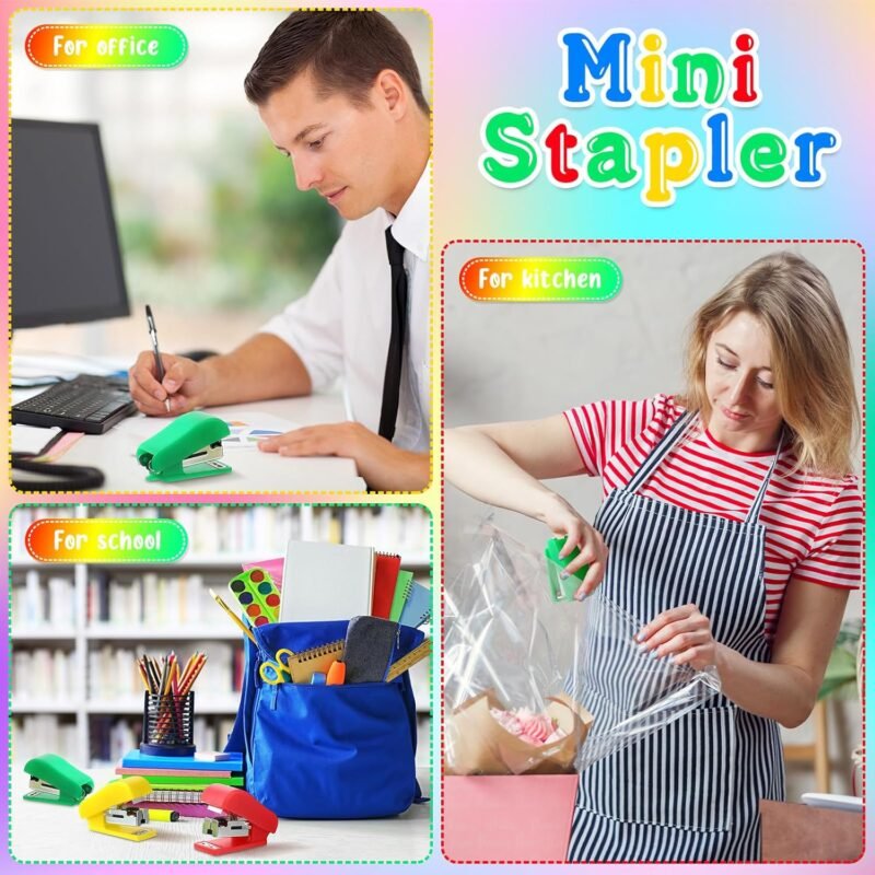 Fainne Mini Stapler with Staples, Portable Multicolor Small Stapler, Hand Held Desk Staplers, Cute Office Supply Set for Office College, 4 Colors(Classic Color,24 Pcs) - Image 6