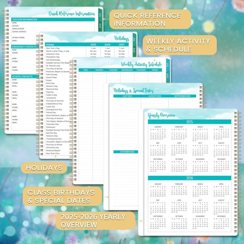 Teacher Planner 2025-2026 - Planner 2025-2026, Teacher Lesson Planner from July 2025 to June 2026, 11" x 8.3", Weekly & Monthly Lesson Plan Book for Teachers - Blue Floral - Image 6
