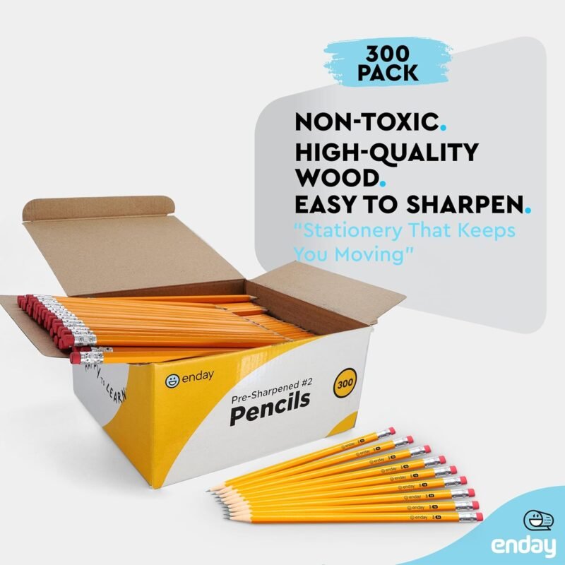 Enday #2 Pencils Bulk - 300 Pack - Pre-sharpened pencils #2 Wood-Cased Yellow Sharpened Pencils for Kids with Latex-Free Eraser Top for Office and Classroom Supplies. - Image 5