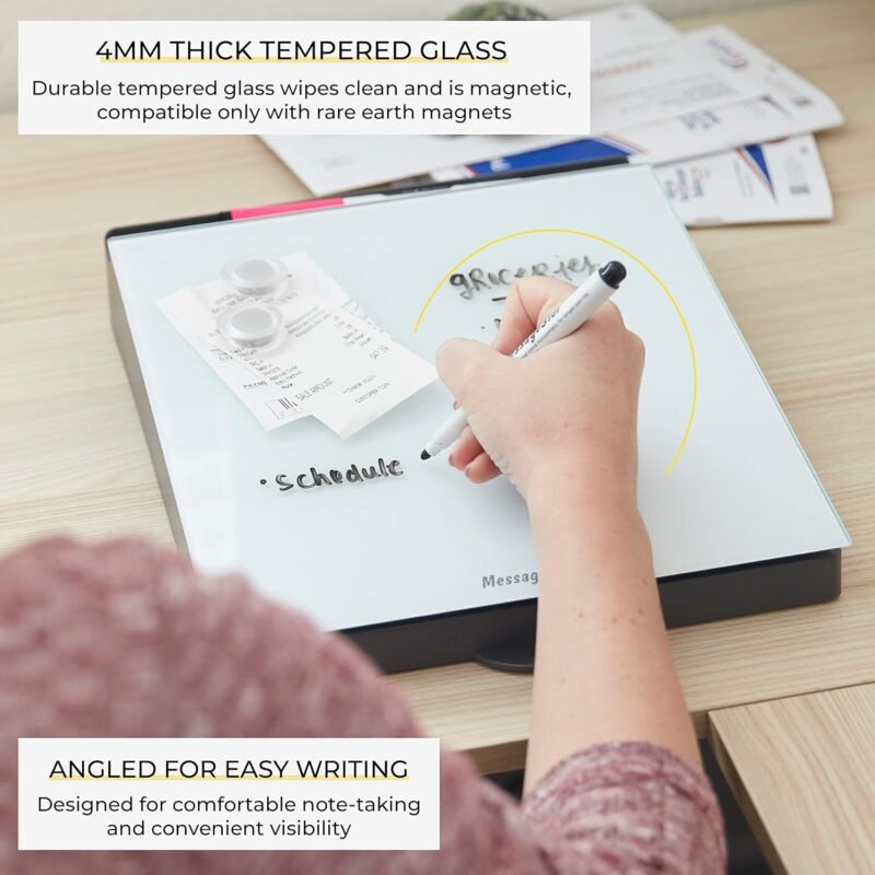 ECR4Kids MessageStor Dry-Erase Glass Board Memo Station, Desk Organizer, White - Image 5
