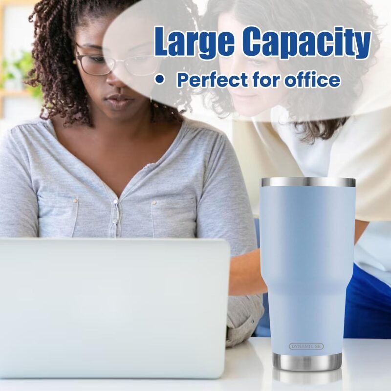 D·S 30oz Blue Tumbler Stainless Steel Double Wall Vacuum Insulated Mug with Straw and Lid, Cleaning Brush for Cold and Hot Beverages - Image 5