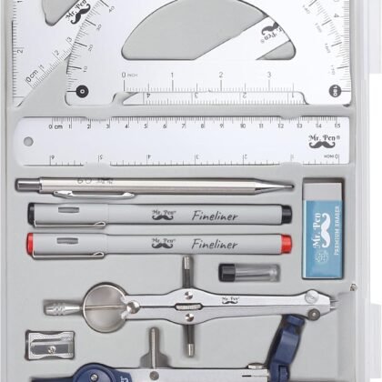 Mr. Pen- Professional Geometry Set, 15 pcs, Geometry Kit for Artists and Students, Geometry Set, Metal Rulers and Compasses, Drawing Tools, Drafting Supplies, Drafting Set, Drafting Tools and Kits