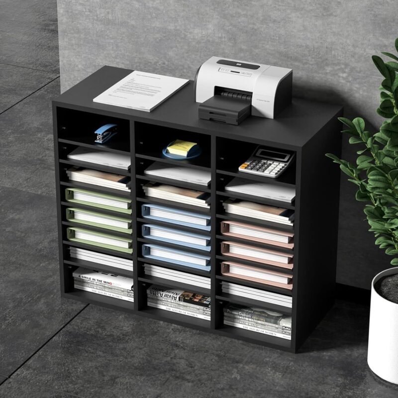 VEVOR Literature Organizers, 24 Compartments Office Mailbox with Adjustable Shelves, Wood Literature Sorter 29x12x24.4 inches for Office, Home, Classroom, Mailrooms Organization, EPA Certified Black - Image 8