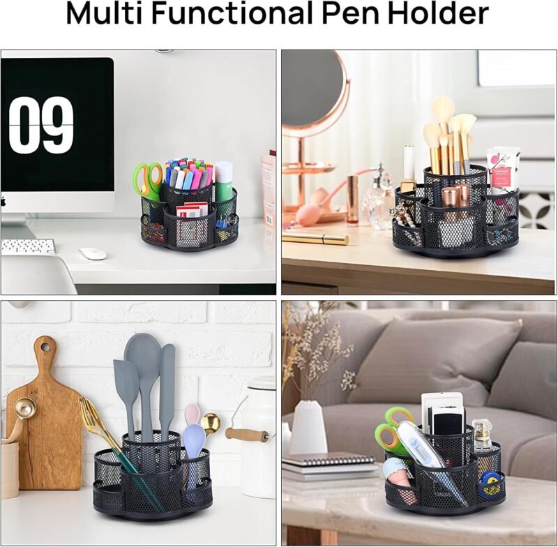 Pen Holder for Desk, Rotating Pencil Holder, Cup Holder for Desk Office, Pen Organizer in Black - Image 5