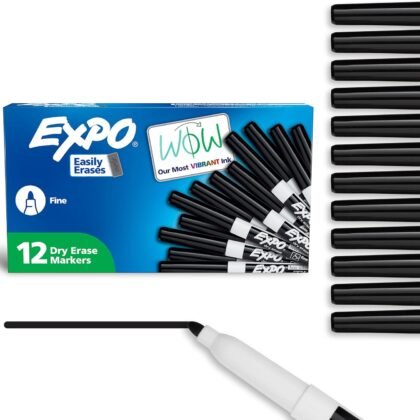 EXPO Low Odor Dry Erase Markers Fine Tip Black 12 Count